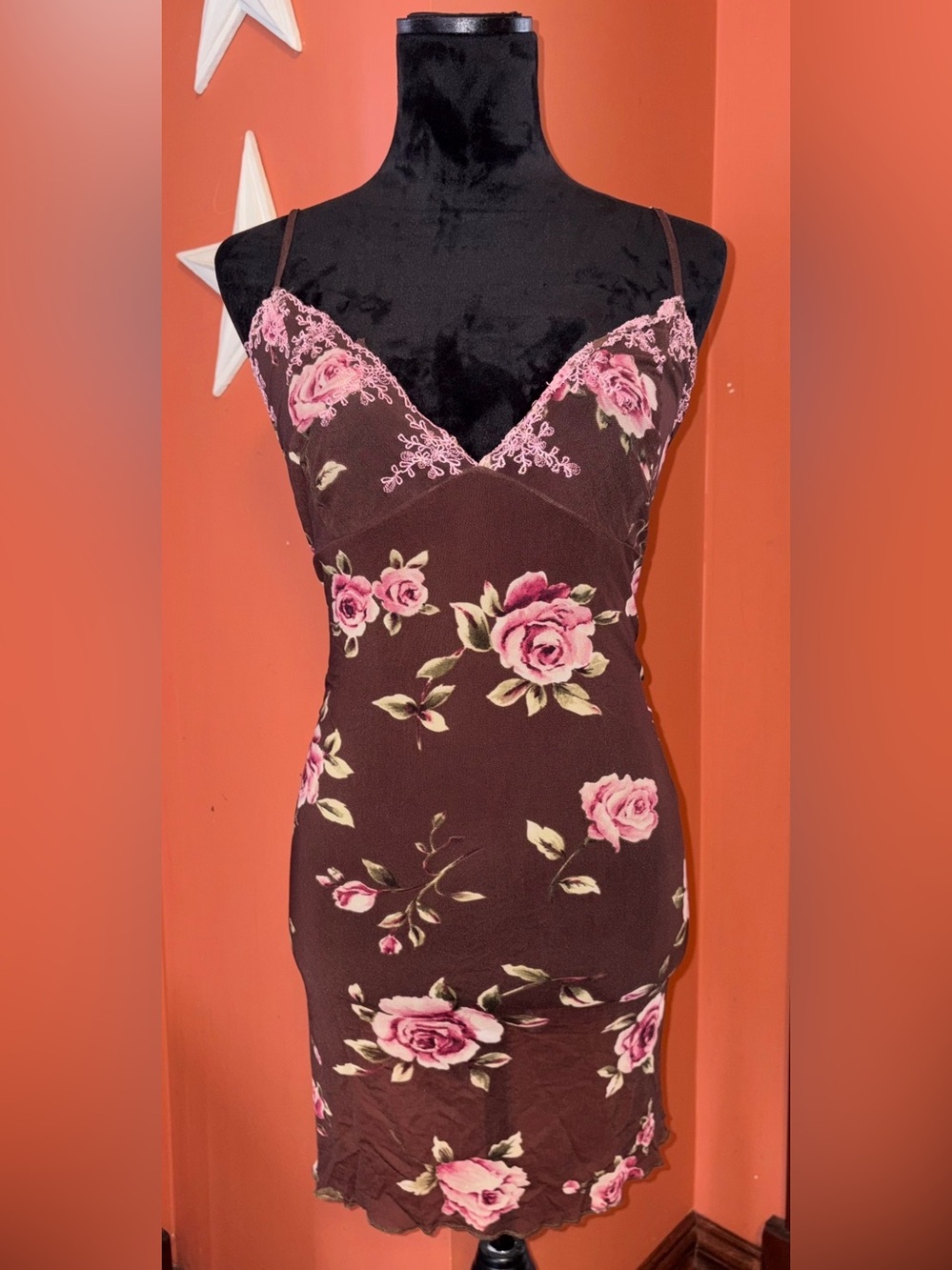 Women's Floral Lace Slip Dress - Brown & Pink
